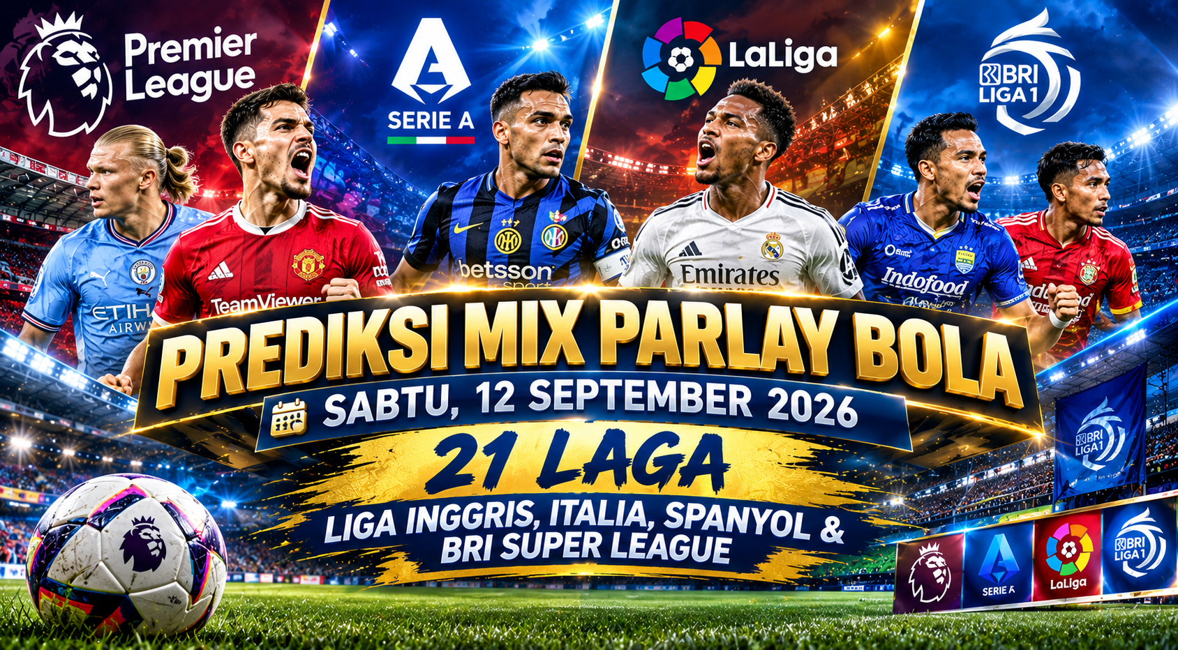 Prediksi Mix Parlay Bola Sabtu 12 September 2026: 21 Laga Liga Inggris, Italia, Spanyol & BRI Super League